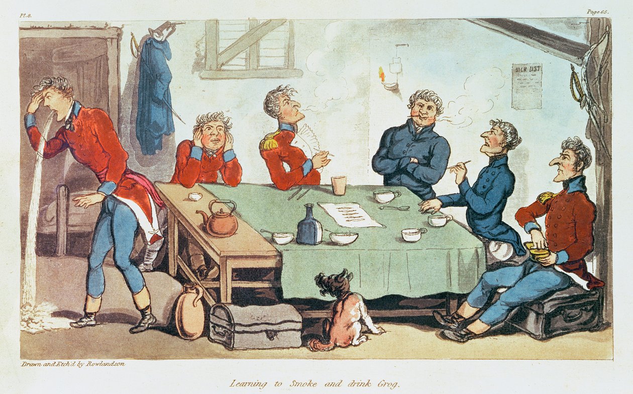 Lära sig att röka och dricka Grog. 1815 av Thomas Rowlandson