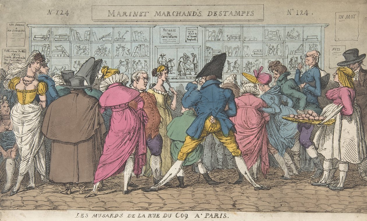 Musarderna på Rue du Coq i Paris Dawdlers på Rue Coq, Paris, ca. 1810., ca. 1810. av Thomas Rowlandson