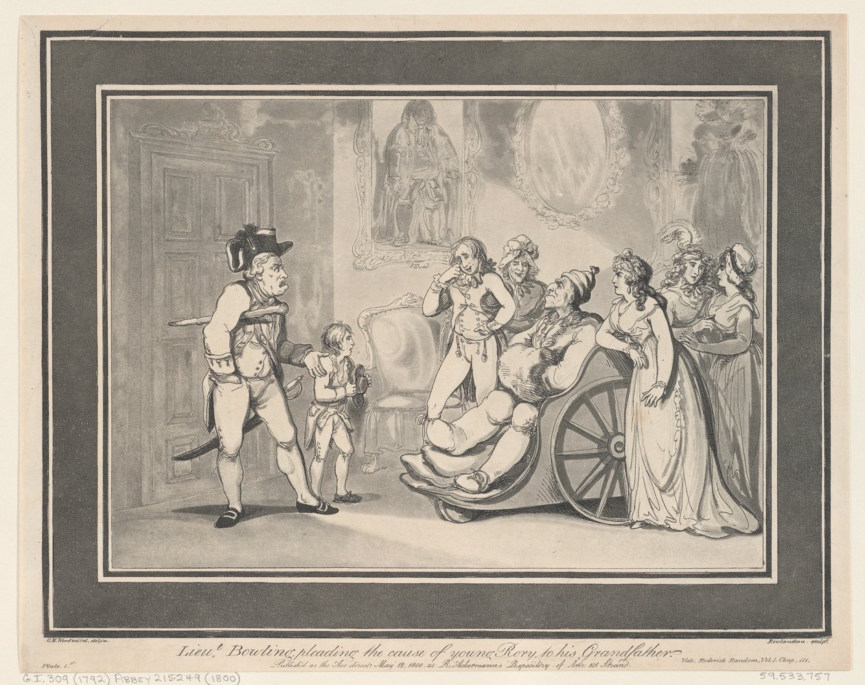 Löjtnant Bowling pläderar den unge Rorys sak till sin farfar, 12 maj 1800, 12 maj 1800. av Thomas Rowlandson