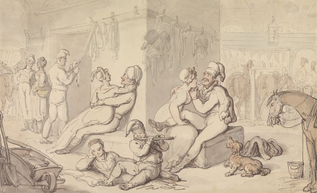 Light-Horse Cavalry Barracks (akvarell och penna och bläck på papper) av Thomas Rowlandson