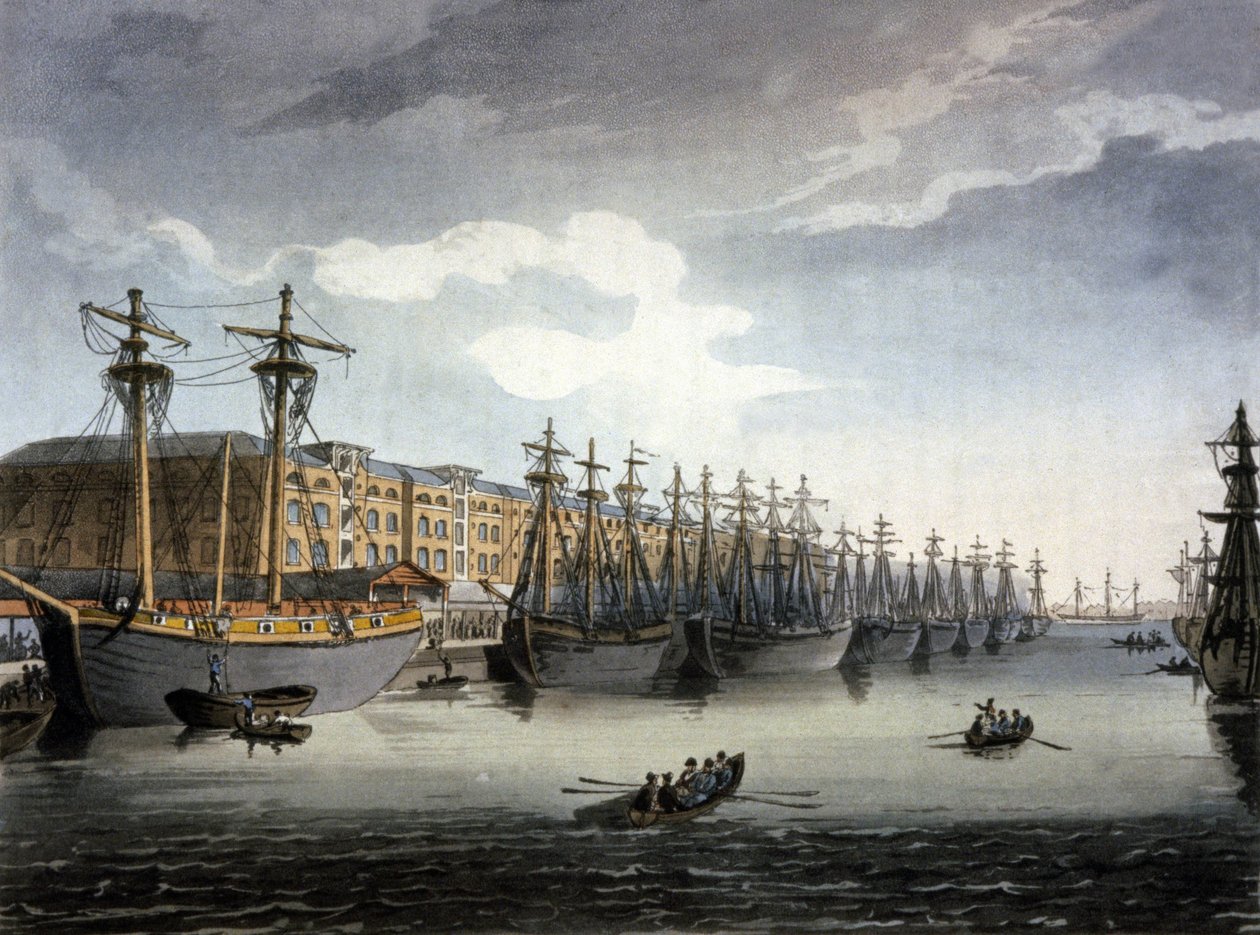 London, Themsen och hamnen av Thomas Rowlandson
