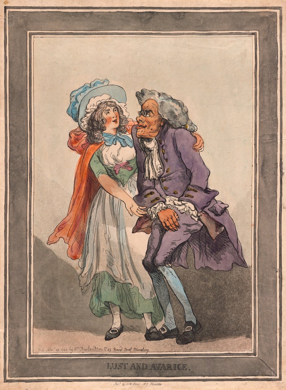 Lust och girighet, pub. 1788 (handfärgad gravyr) av Thomas Rowlandson
