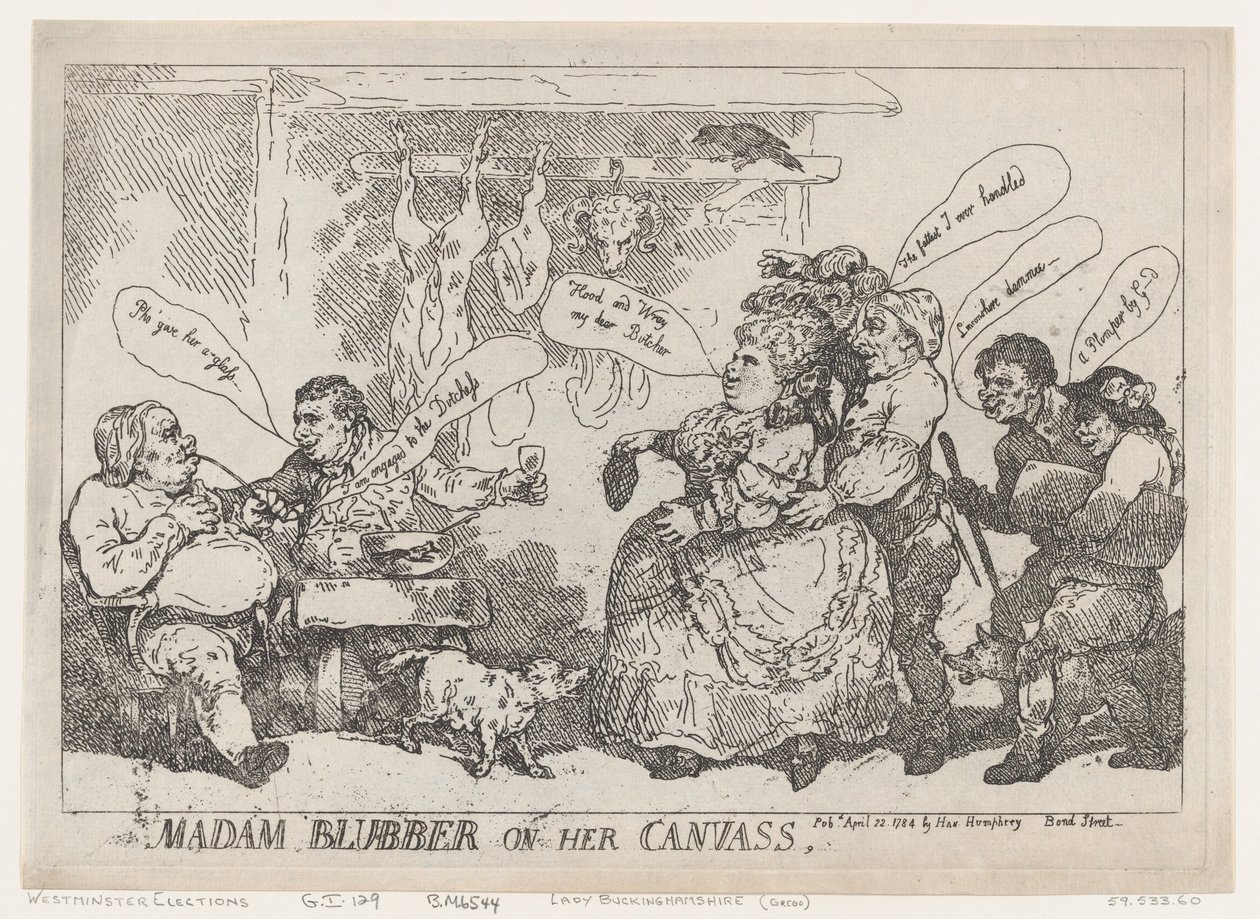 Madam Blubber On Her Canvass, 22 april 1784, 22 april 1784. av Thomas Rowlandson