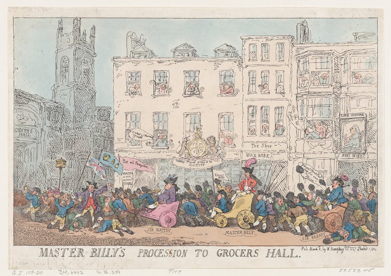 Mästare Billys procession till Grocers Hall, 8 mars 1784, 8 mars 1784. av Thomas Rowlandson