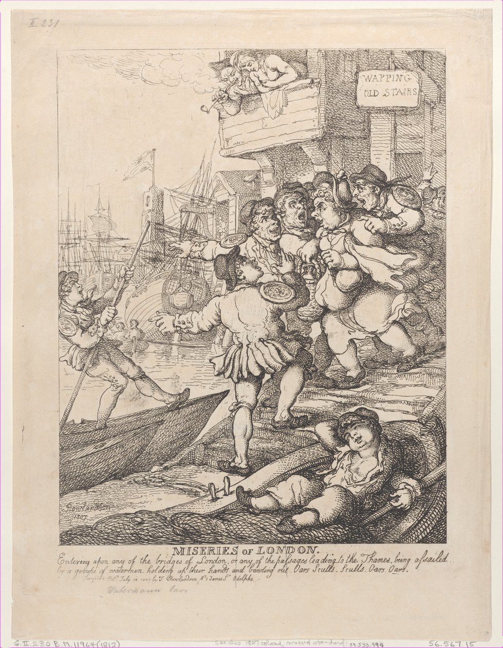 Miseries of London: Går in på någon av Londons broar eller något av passet..., 14 juli 1807. av Thomas Rowlandson