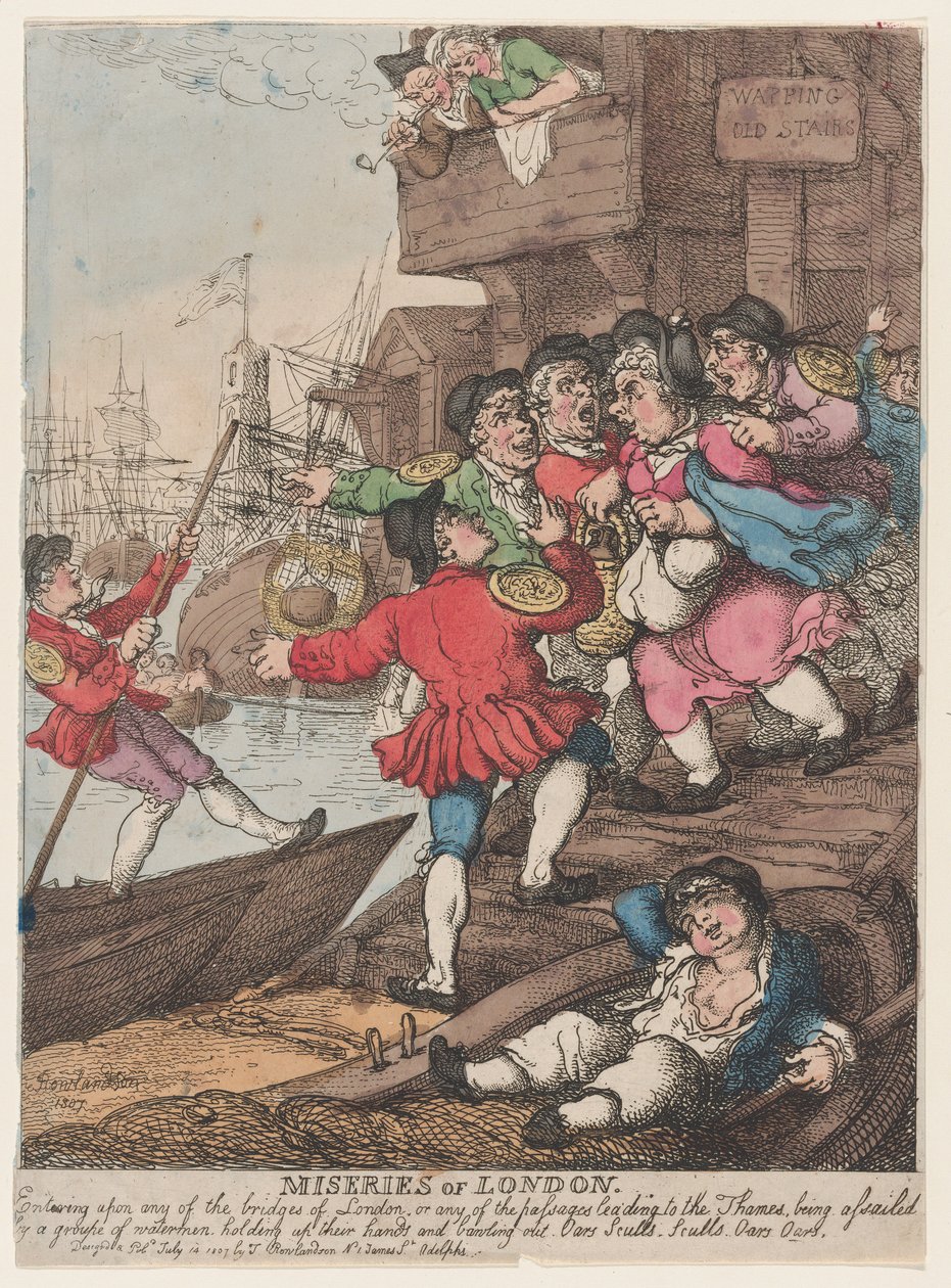 Miseries of London: Går in på någon av Londons broar eller något av passet..., 14 juli 1807. av Thomas Rowlandson