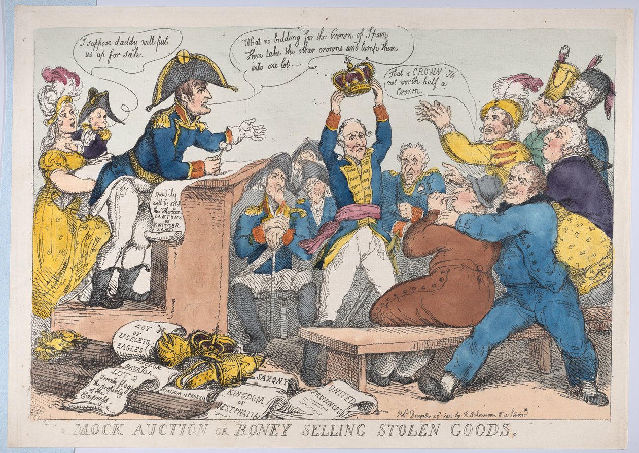 Mock Auction eller Boney Selling Stolt Goods, 25 december 1813., 25 december 1813. av Thomas Rowlandson