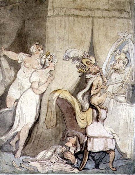 Monkey Tricks, c.1800 (penna och bläck med akvarell på papper) av Thomas Rowlandson