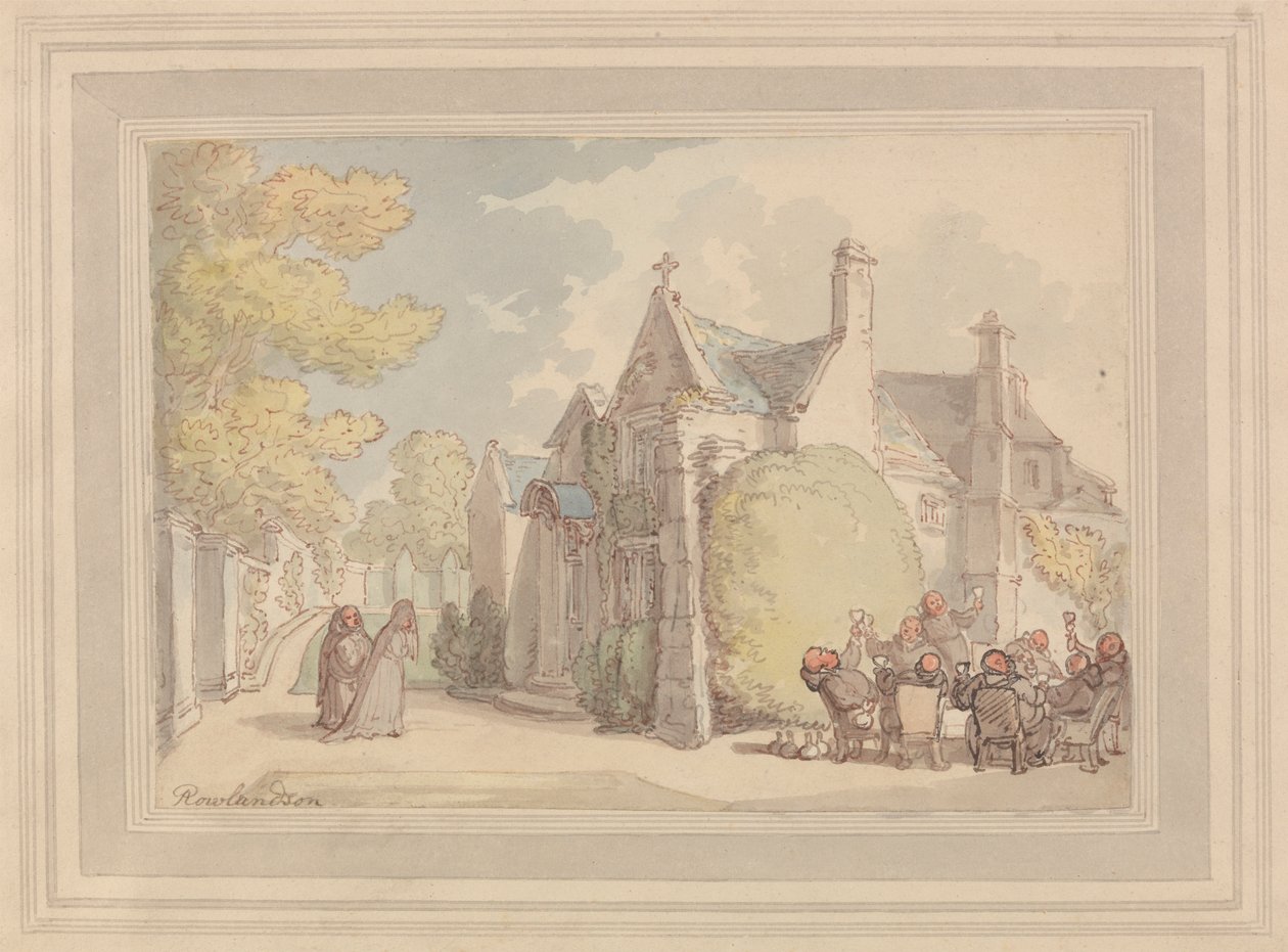 Munkar som är karusering utanför ett kloster av Thomas Rowlandson