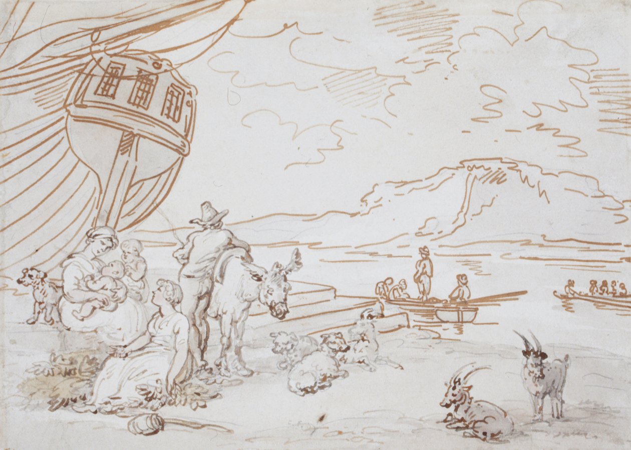 Mor och barn vid vattenbrynet av Thomas Rowlandson