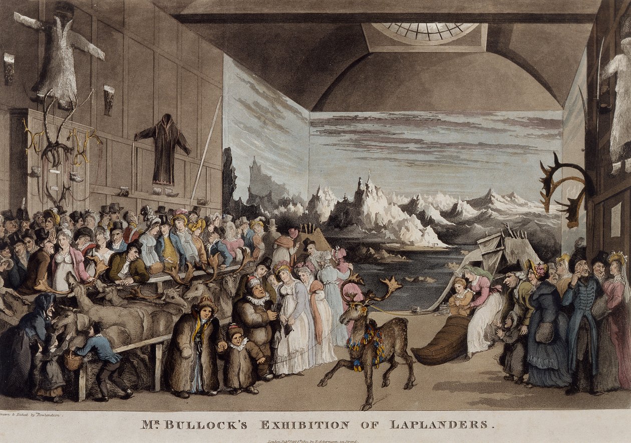 Mr Bullocks utställning av lappländare i Egyptian Hall, Piccadilly, 1822 (akvatint) av Thomas Rowlandson