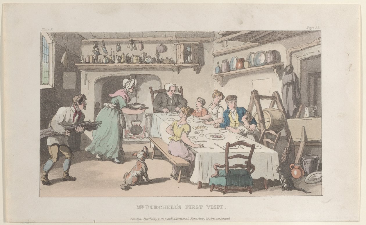 Mr. Burchells första besök, från The Vicar of Wakefield, 1 maj 1817., 1 maj 1817. av Thomas Rowlandson