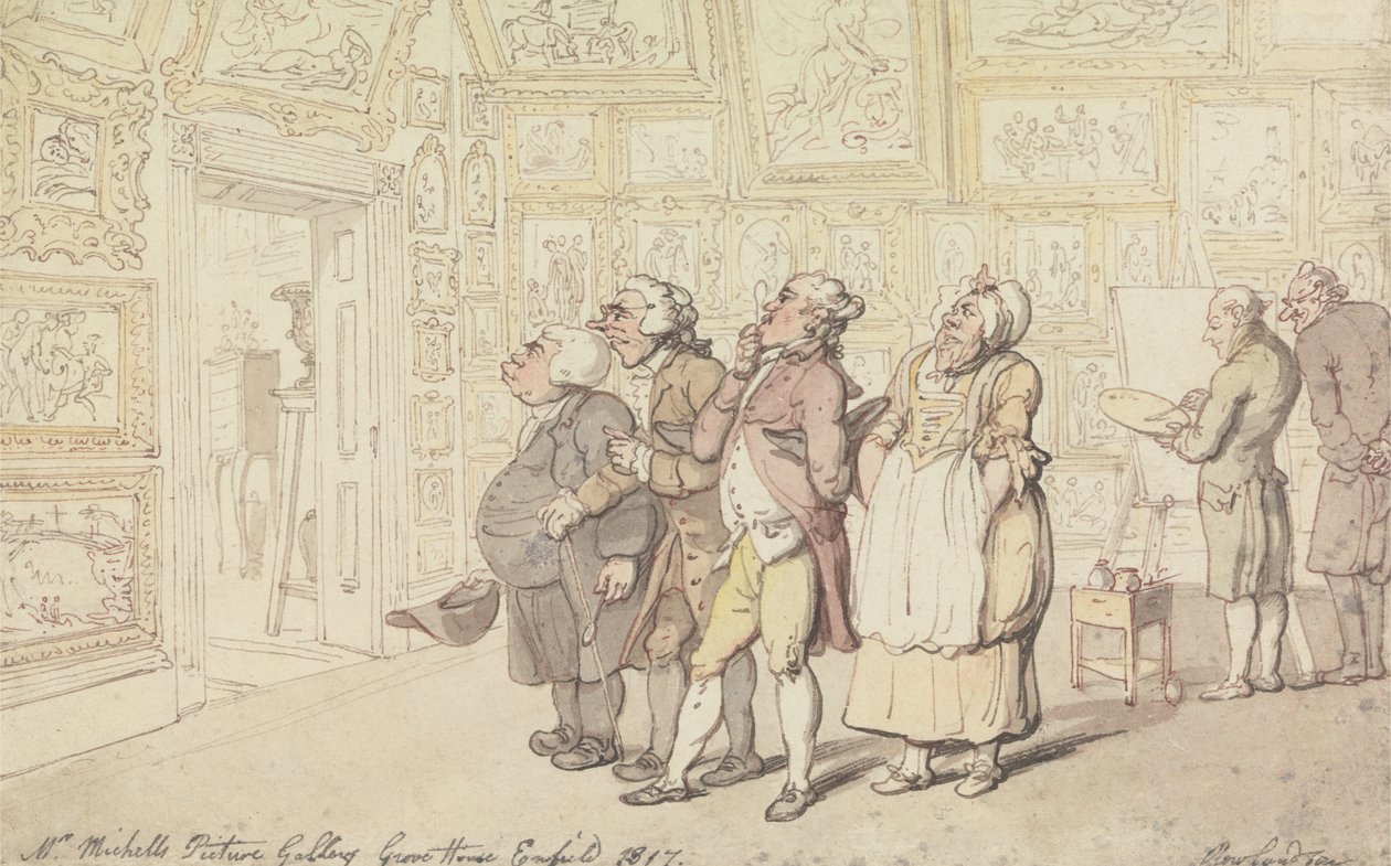 Mr Michells konstgalleri, Grove House, Enfield 1817 av Thomas Rowlandson