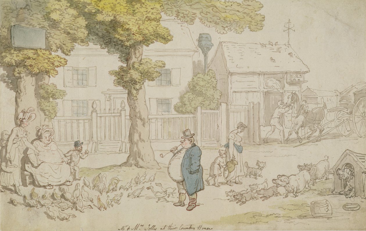 Mr och Mrs Jolly på deras Country House (akvarell, penna och bläck och penna på papper) av Thomas Rowlandson