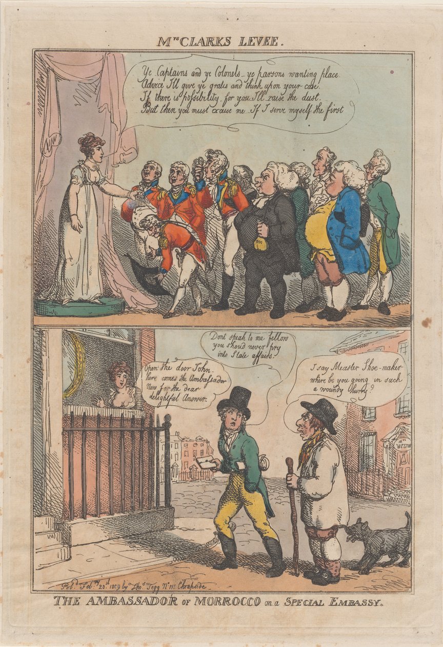 Mrs Clarks Levee. Marockos ambassadör på en särskild ambassad, 20 februari 1809. av Thomas Rowlandson