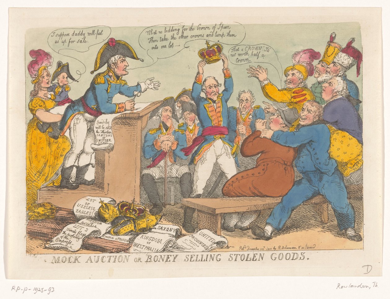 Napoleon säljer stöldgods, 1813 Spontauktion eller Boney som säljer stöldgods (titel på föremål) av Thomas Rowlandson