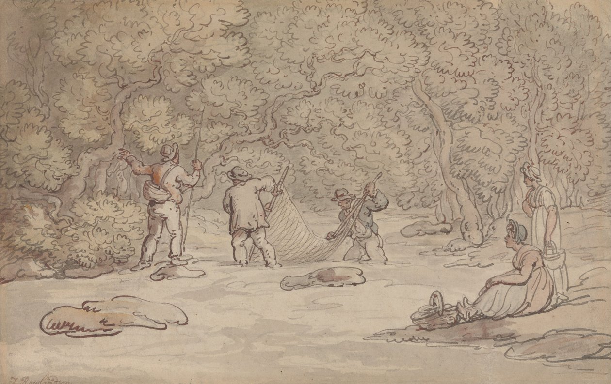 Att sätta upp nät i en laxdamm av Thomas Rowlandson