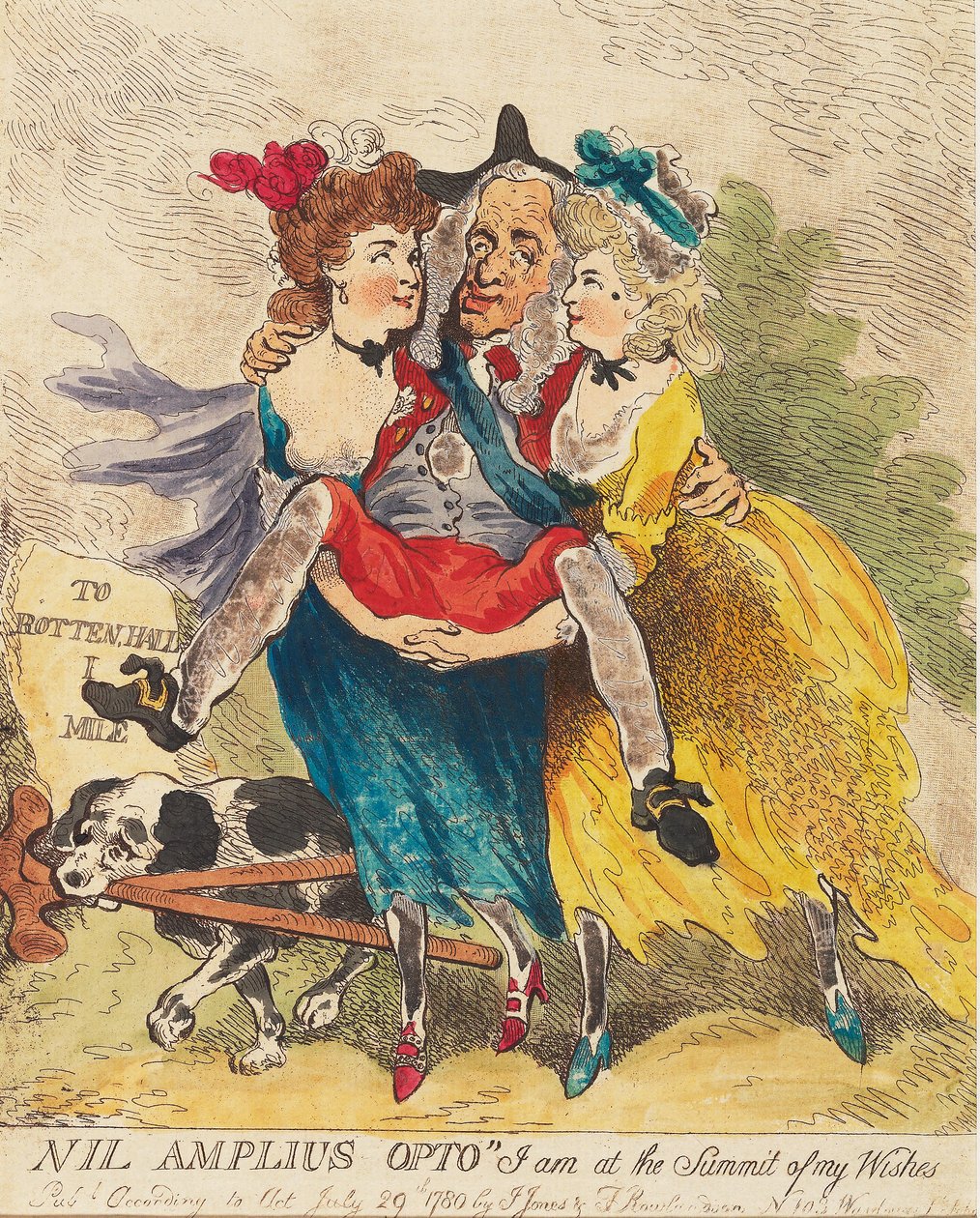 Nil Amplius Opto Jag är på Summit of my Wishes, pub. 1780 (handfärgad gravyr av Thomas Rowlandson