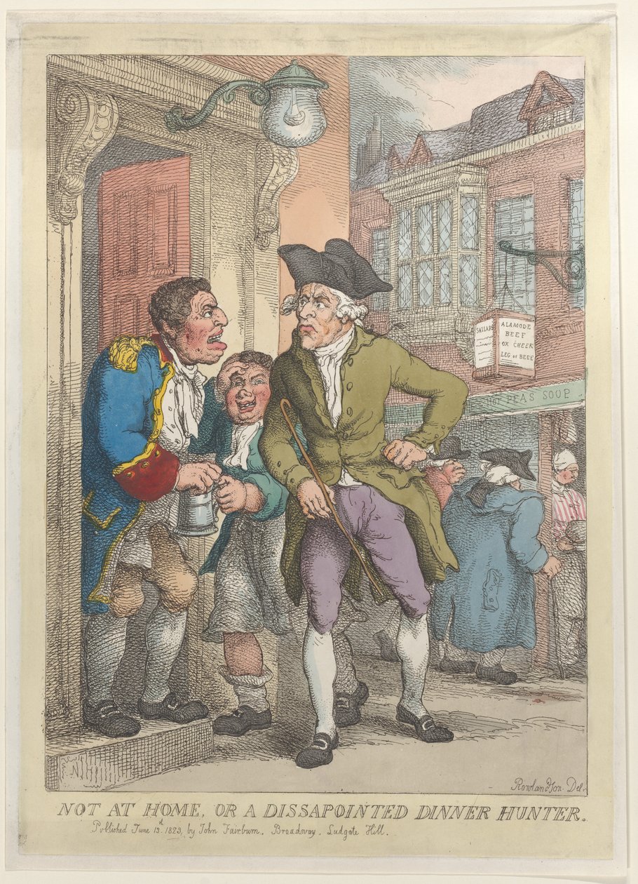 Inte hemma, eller en besviken middagsjägare, 13 juni 1823., 13 juni 1823. av Thomas Rowlandson