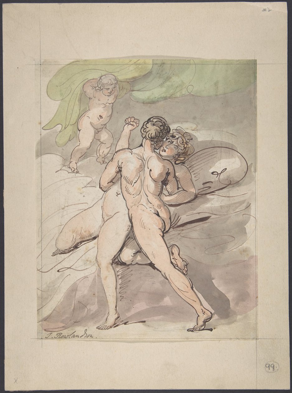 Nakenpar som omfamnar varandra av Thomas Rowlandson