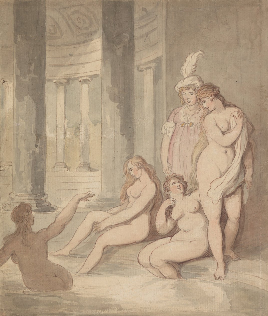 Nymfer vid ett romerskt bad av Thomas Rowlandson