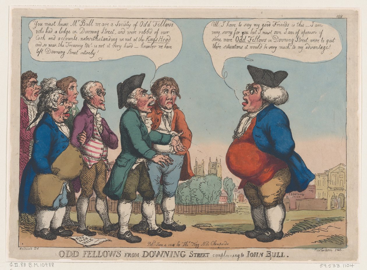 Odd Fellows från Downing Street klagar till John Bull, 4 juni 1808., 4 juni 1808. av Thomas Rowlandson