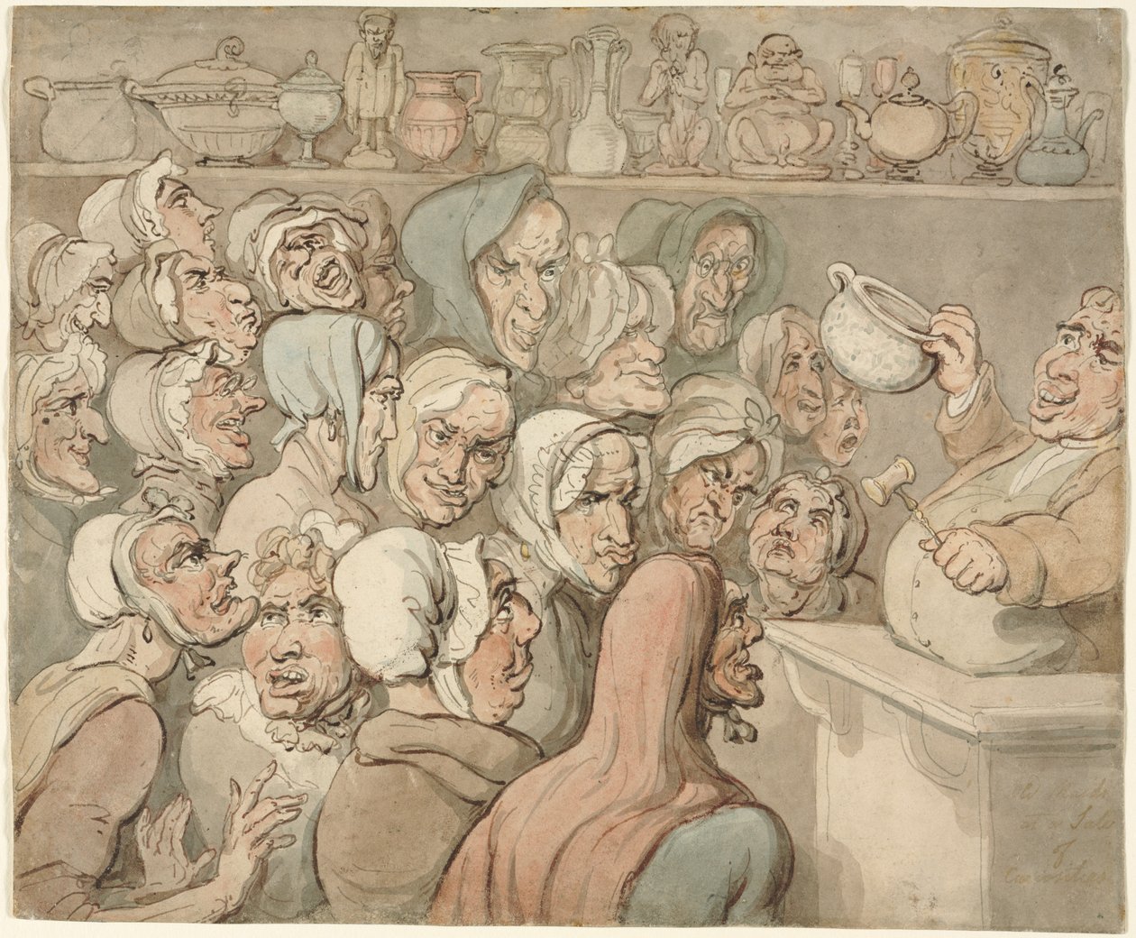 Gamla pigor på en rea av kuriosa. av Thomas Rowlandson