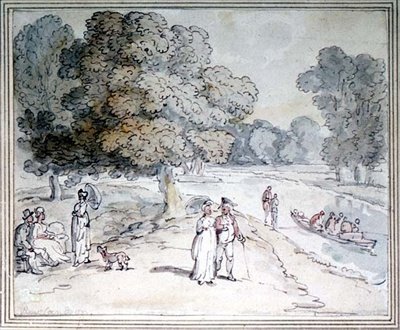 På Themsen (penna och bläck, akvarell) av Thomas Rowlandson