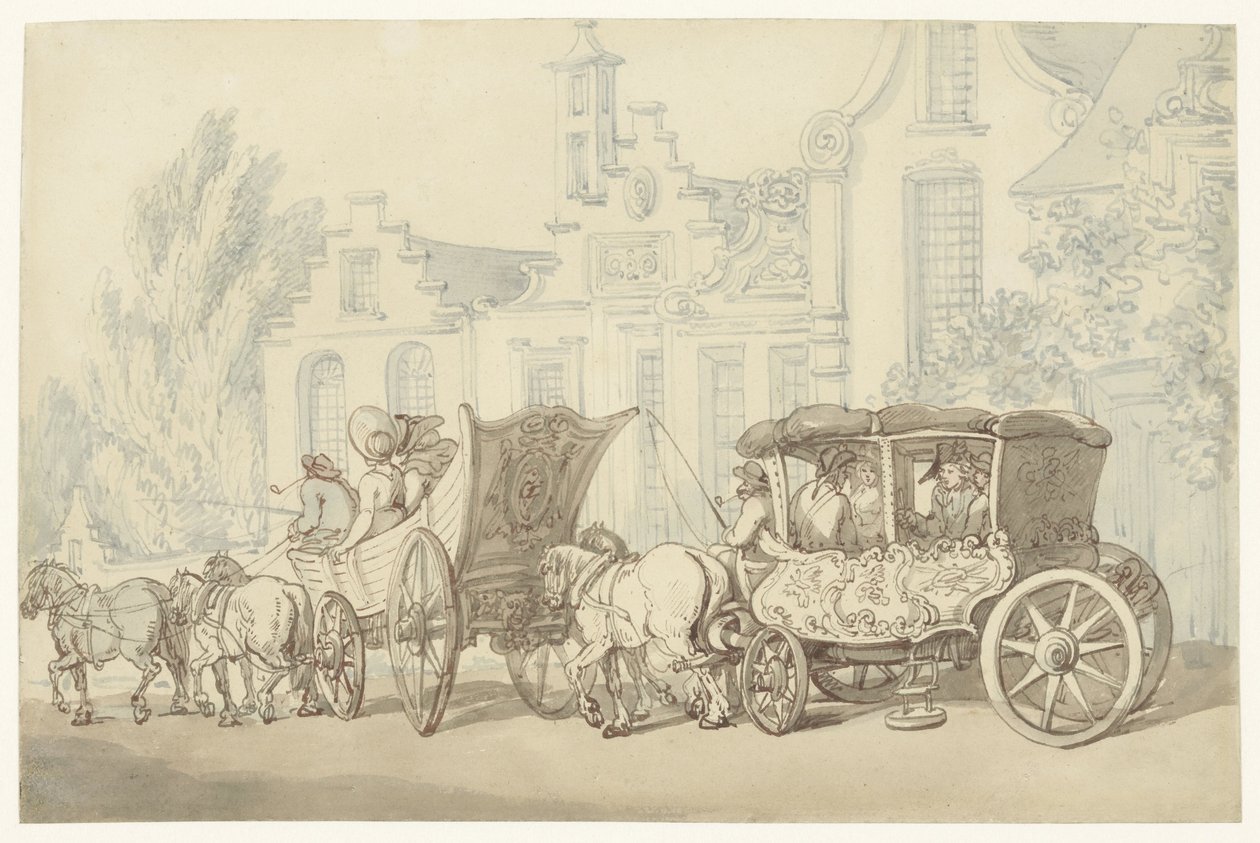 Öppen turbil och vagn på en nästan holländsk gata av Thomas Rowlandson