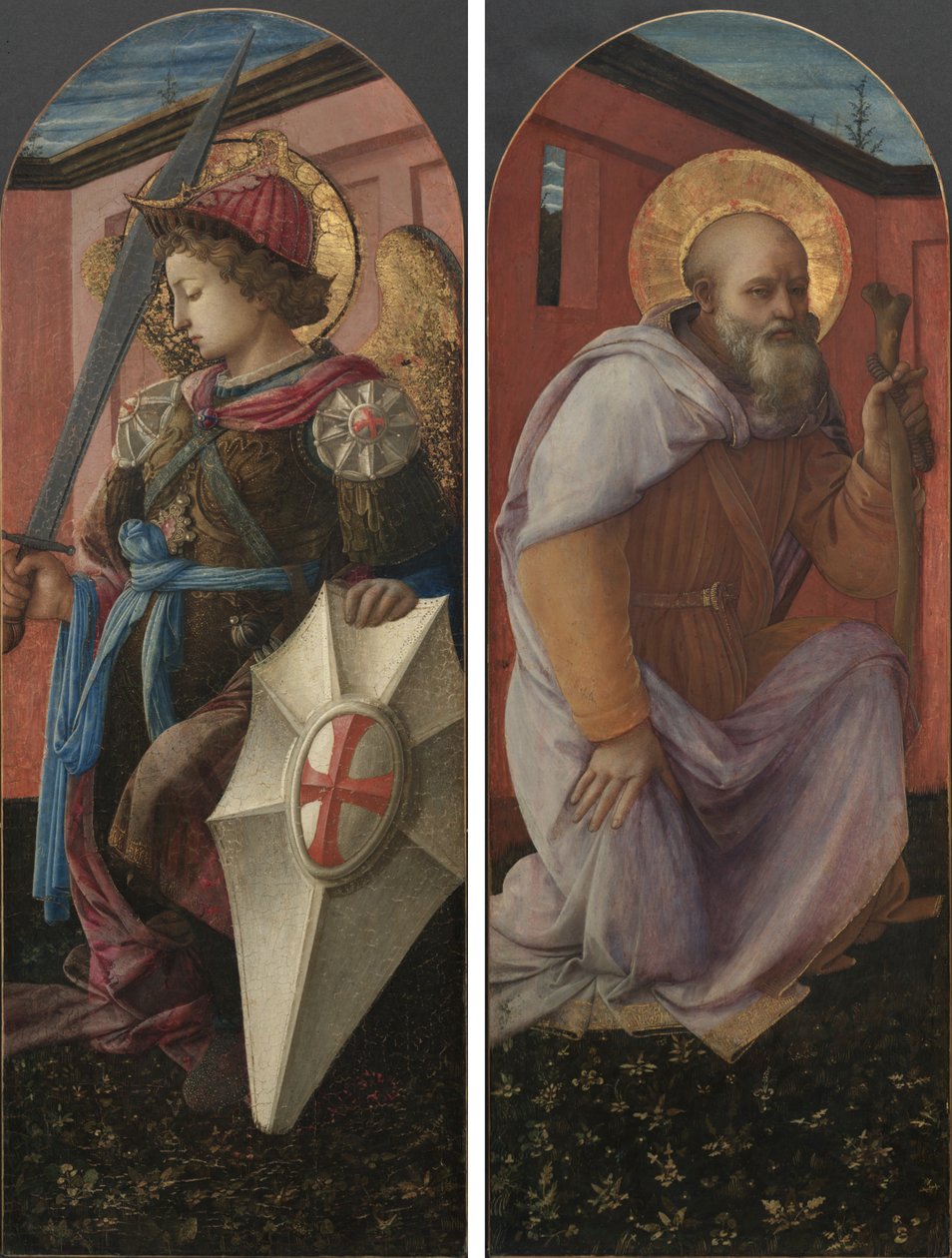Panelpar från en triptyk: Ärkeängeln Michael och St. Anthony Abbot av Thomas Rowlandson