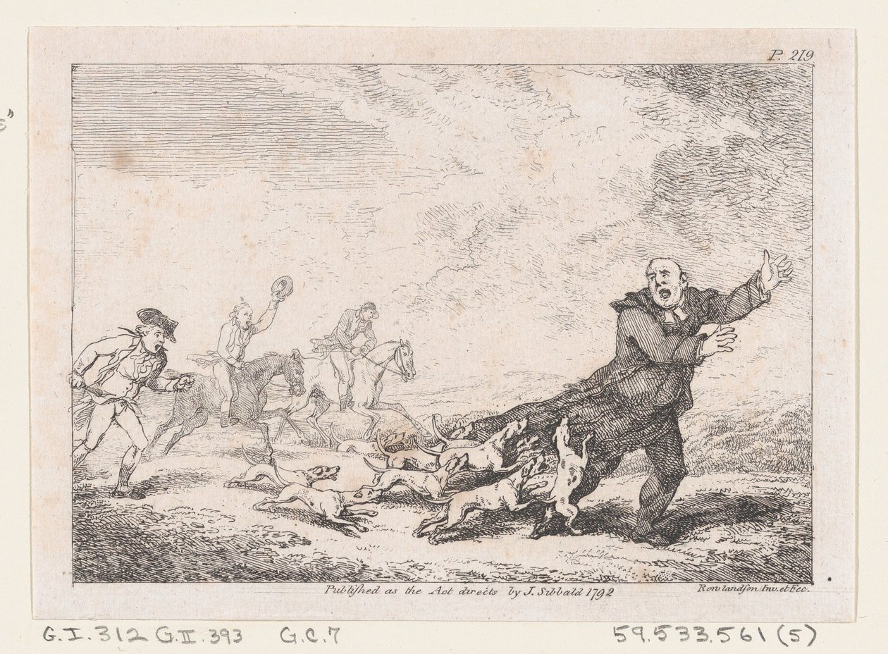 Parson Adams engagerad i ett farligt jaktäventyr, från The Adventures of Joseph Andre..., 1792. av Thomas Rowlandson