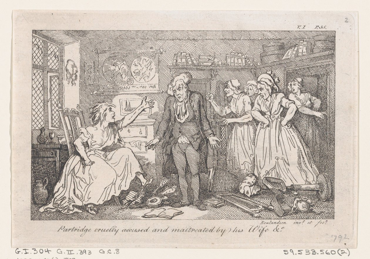 Partridge grymt anklagad och misshandlad av sin fru, från The History of Tom Jones, a Fo..., 1792. av Thomas Rowlandson