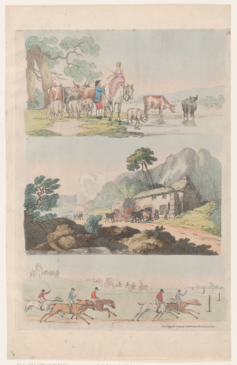 Tavla 10, konturer av figurer, landskap och boskap...för lärarnas bruk, ..., 6 augusti 1790. av Thomas Rowlandson