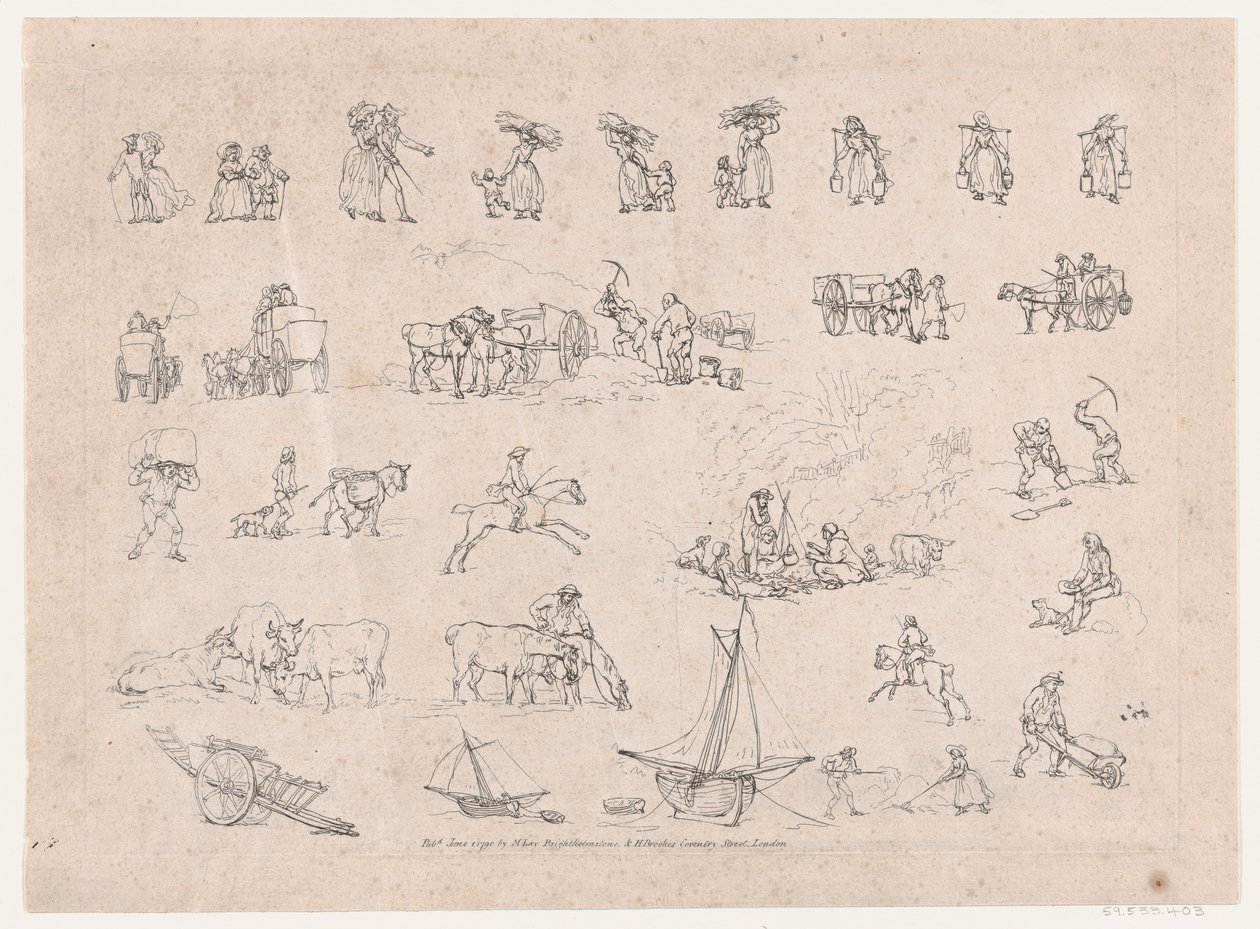Plåt 2, konturer av figurer, landskap och boskap...för lärarnas bruk, juni..., 1 juni 1790. av Thomas Rowlandson