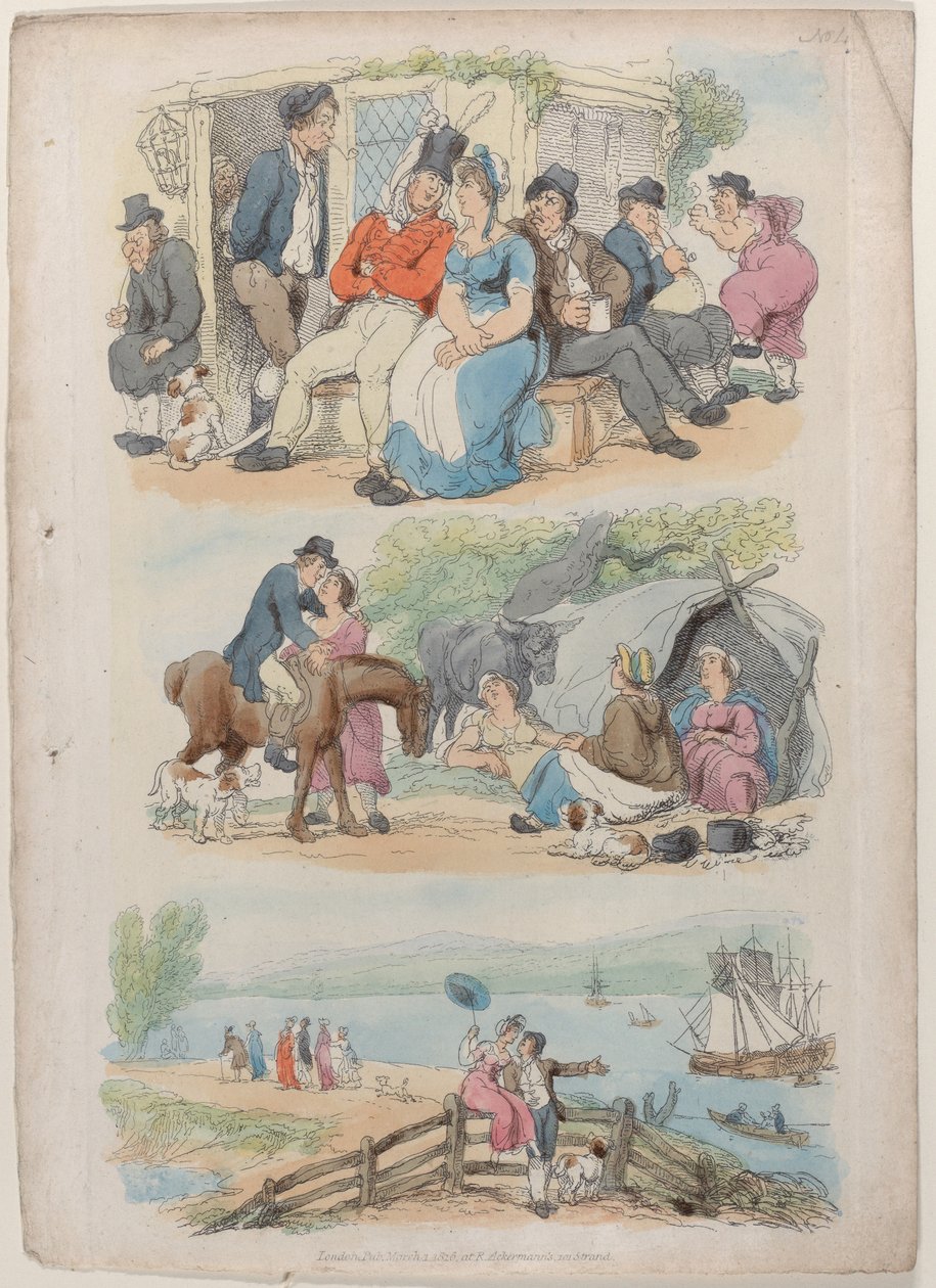 Plåt 4: Rekrytering, från World in Miniature, 1816., 1816. av Thomas Rowlandson