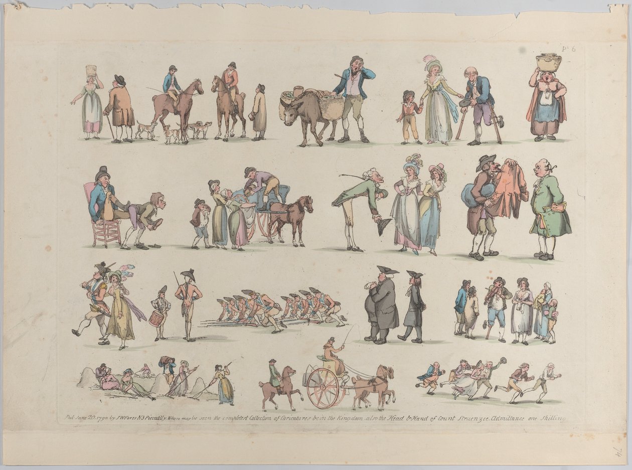 Platta 6, konturer av figurer, landskap och boskap...för lärarnas bruk, Ju..., 20 juni 1790. av Thomas Rowlandson