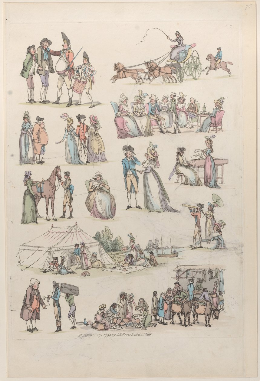 Plåt 7, konturer av figurer, landskap och boskap...för lärarnas bruk, Ju..., 27 juni 1790. av Thomas Rowlandson