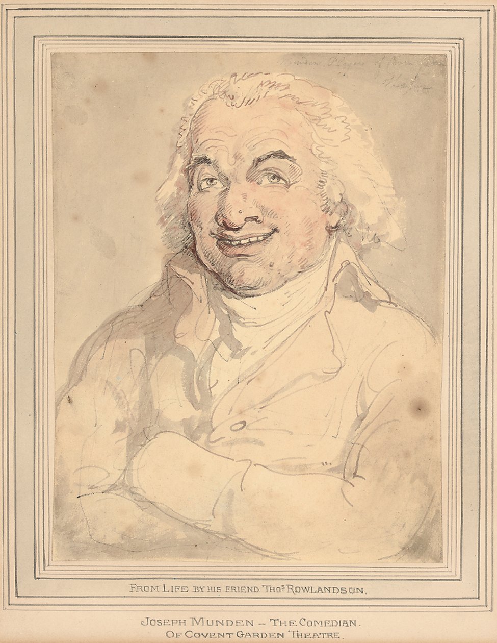 Porträtt av Joseph Munden, bystlång, i en gulfärgad päls av Thomas Rowlandson