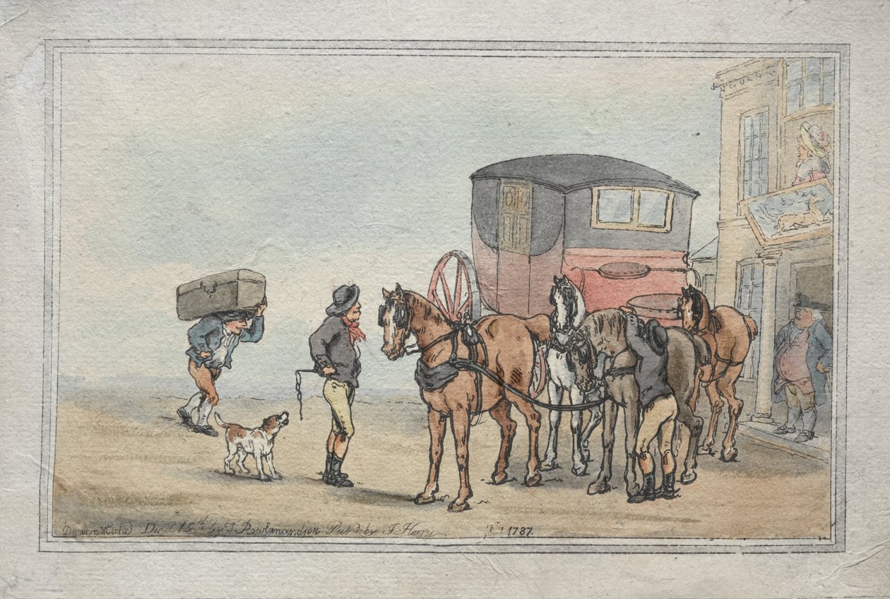 Postboys och Posthorses på White Hart Inn av Thomas Rowlandson