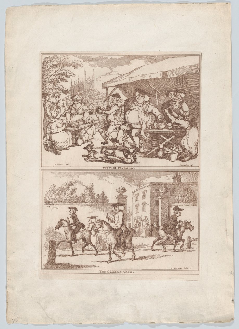 Pot Fair Cambridge, och The College Gate, 1780-90., 1780-90. av Thomas Rowlandson