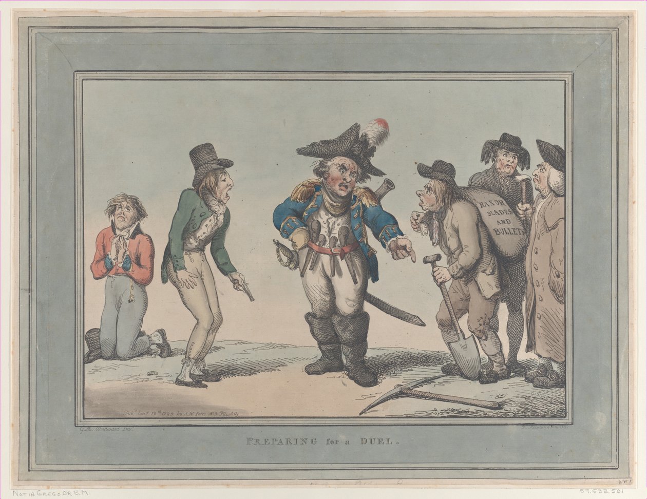 Förbereder sig för en duell, 12 januari 1795, 12 januari 1795. av Thomas Rowlandson