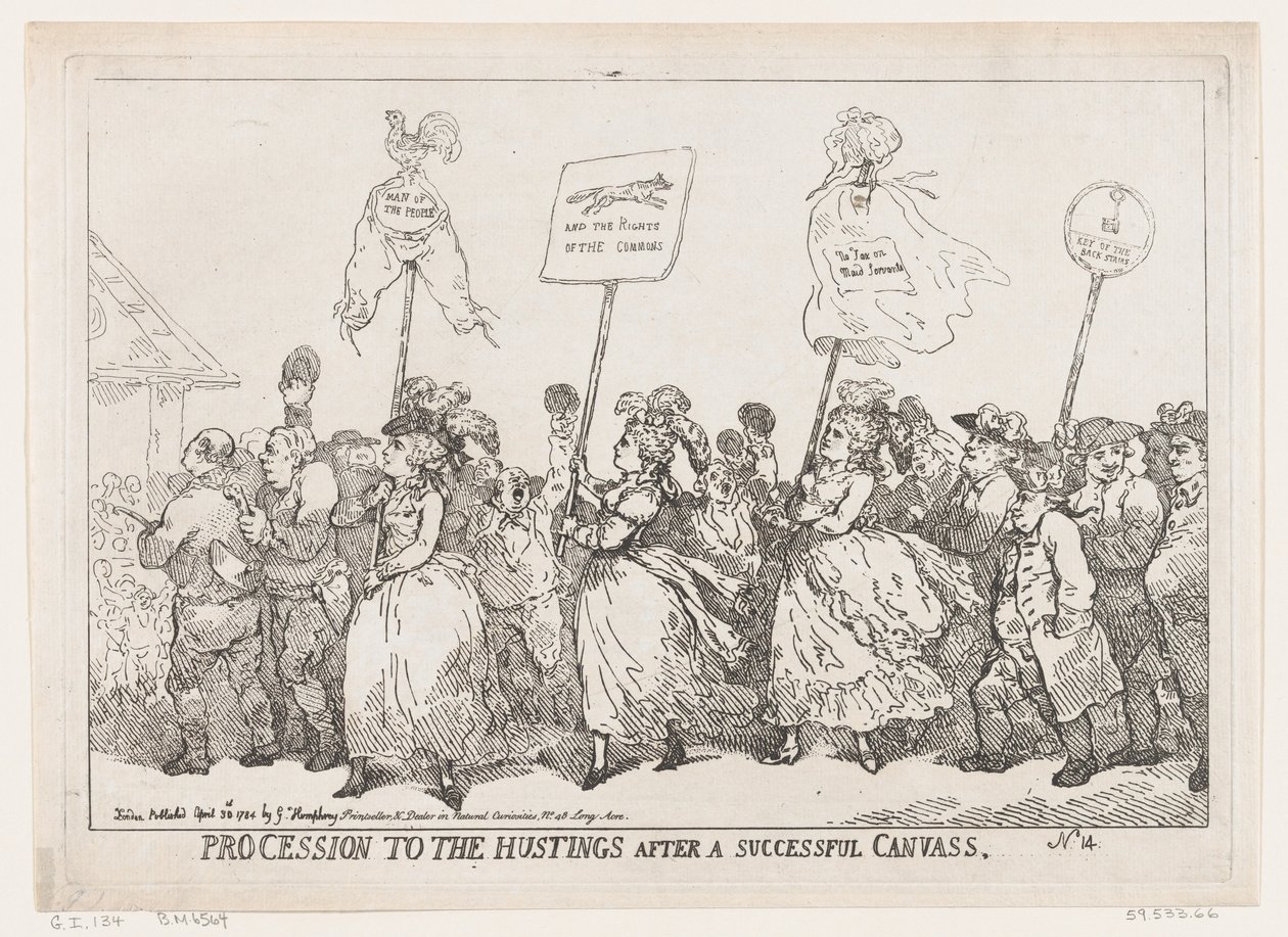 Procession till Hustings After A Successful Canvass, 30 april 1784, 30 april 1784. av Thomas Rowlandson