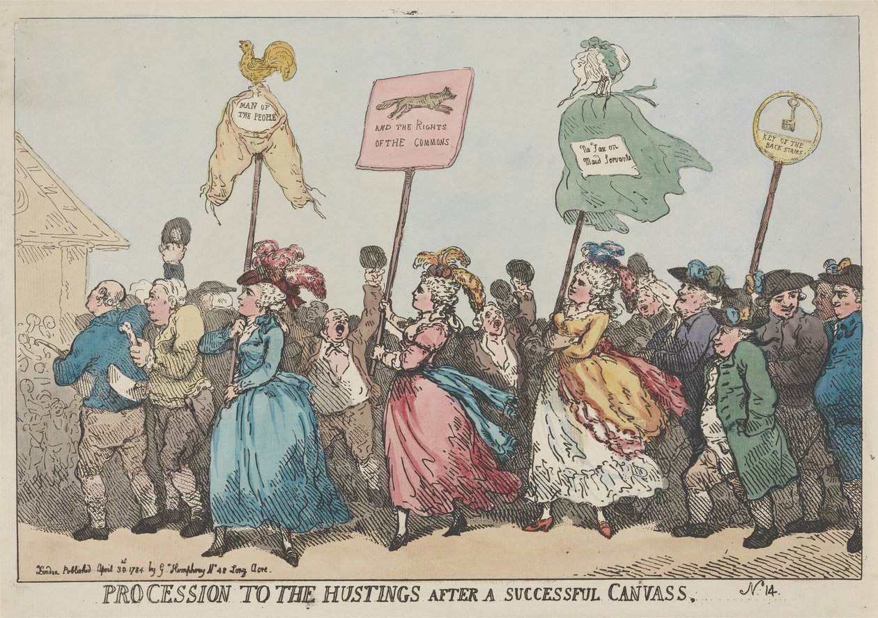 Tåg till valpodiet efter en framgångsrik valkampanj av Thomas Rowlandson