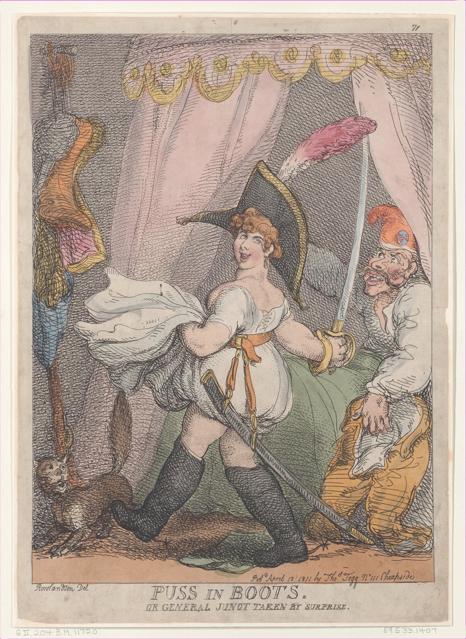 Puss in Boots eller General Junot Tagen by Surprise, 12 april 1811., 12 april 1811. av Thomas Rowlandson