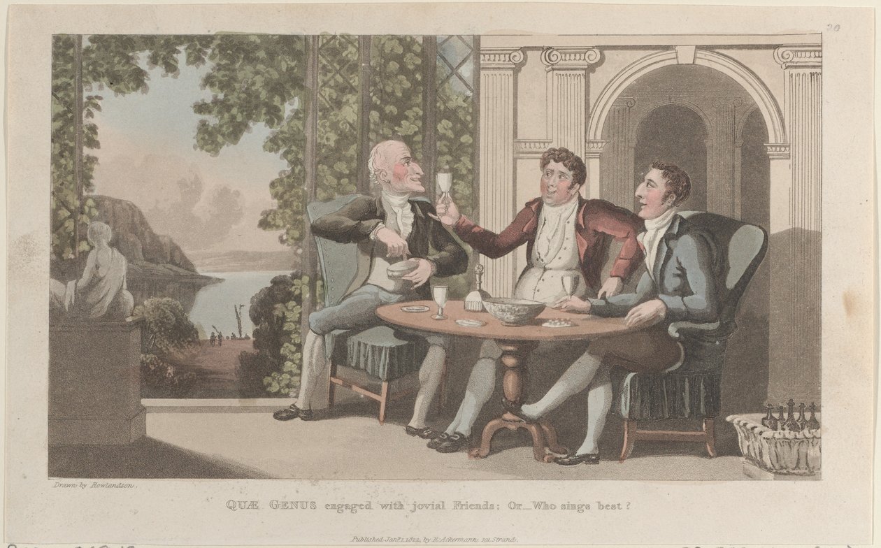 Quae Genus Engaged with Jovial Friends, or-Who Sings Best, from The History o..., 1 januari 1822. av Thomas Rowlandson