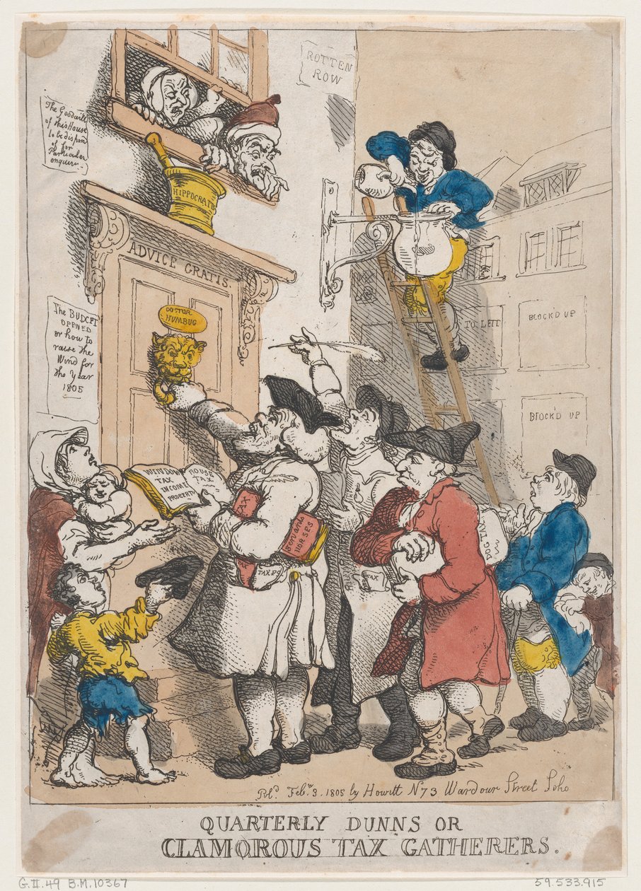 Quarterly Dunns, eller Clamorous Tax Gatherers, 3 februari 1805., 3 februari 1805. av Thomas Rowlandson