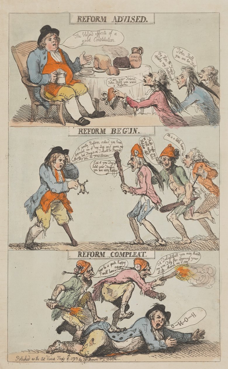Reform rekommenderad – Reform påbörjad – Reform fullbordad (slutförd) av Thomas Rowlandson