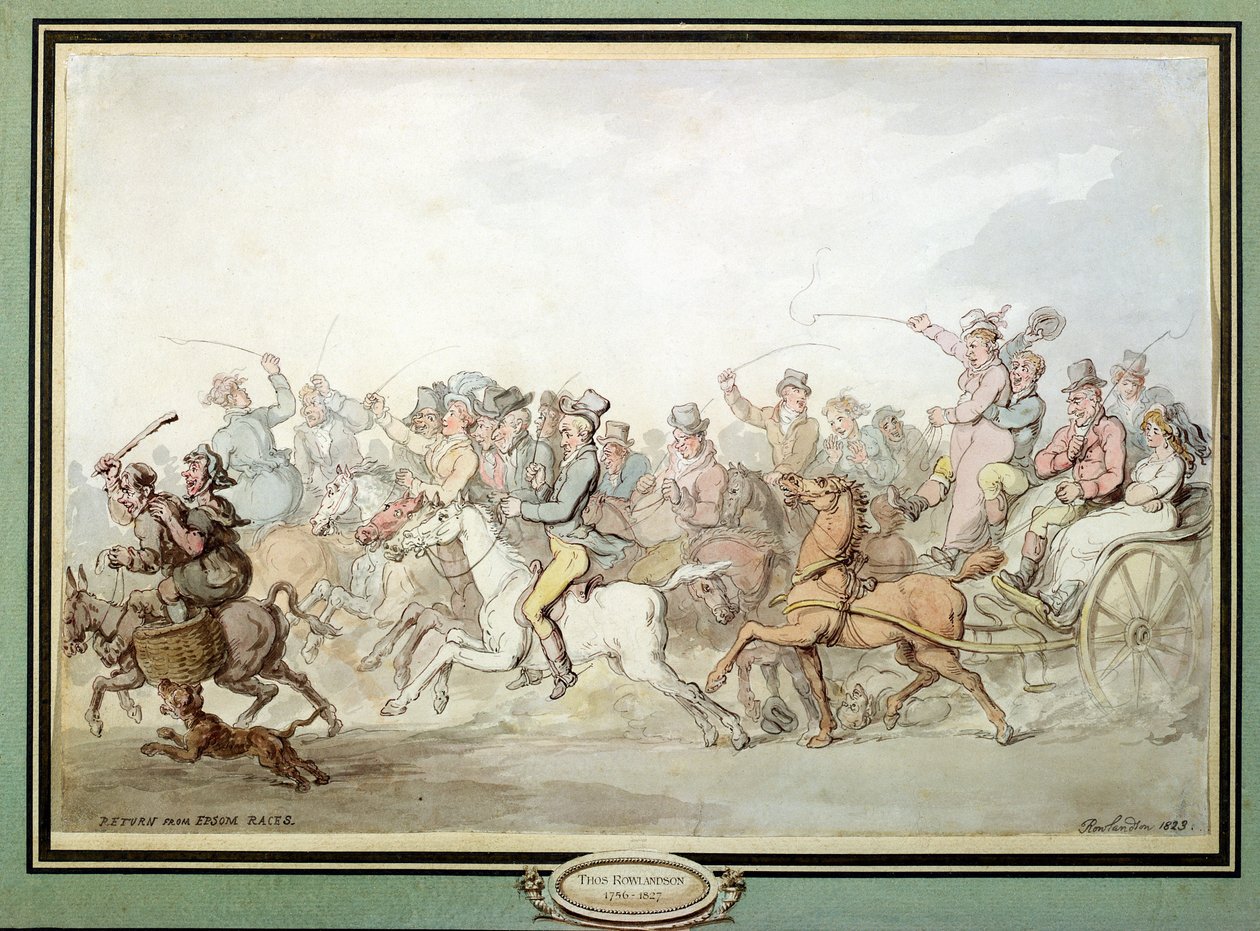 Återkomst från Epsom Races, 1823 (penna, wc och penna på papper) av Thomas Rowlandson