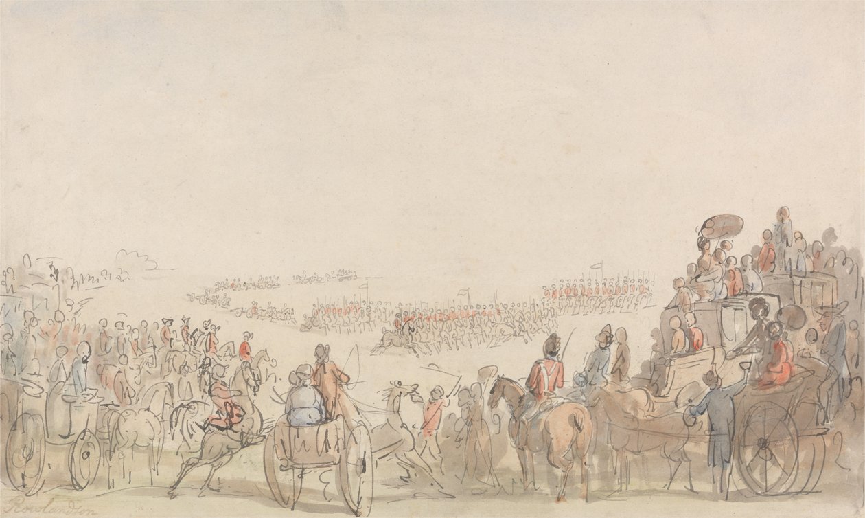 Recension av ”Light Horse Volunteers” på Wimbledon Common av Thomas Rowlandson