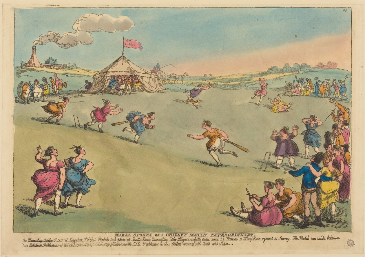 Landsbygdsidrott eller en helt enastående cricketmatch av Thomas Rowlandson